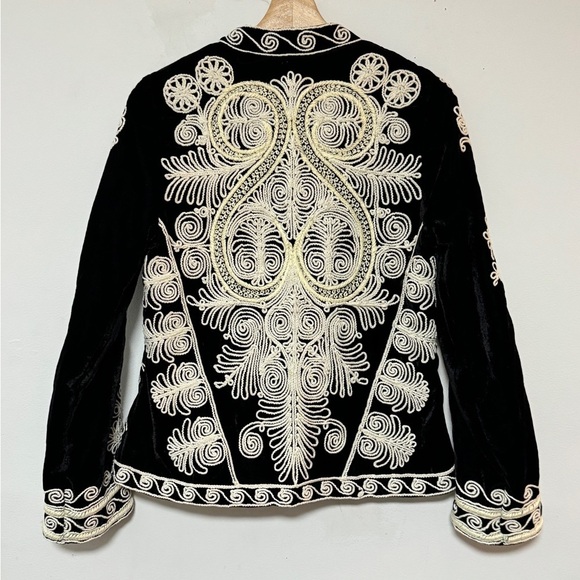RAGA Winston Velvet Embroidered Jacket Black Ivory Anthropologie Torero‎ Blazer - Picture 6 of 16